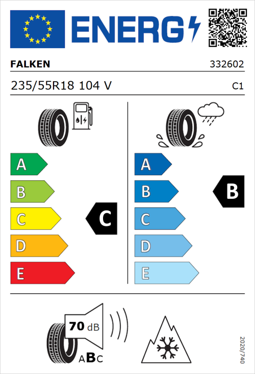 Tyre Label for Falken Euroall Season AS210 235/55R18 104V