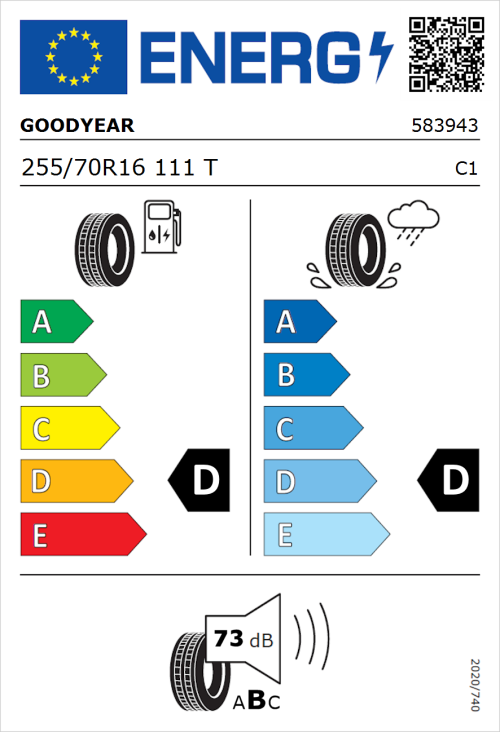 Tyre Label for Goodyear Wrangler All-Terrain Adventure 255/70R16 111T