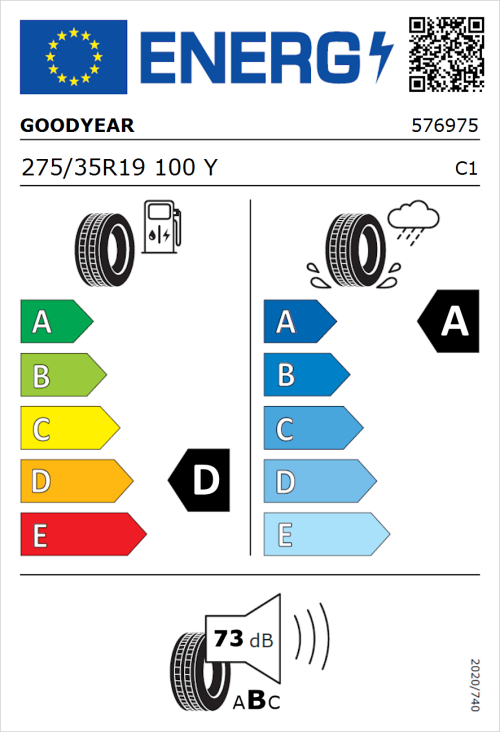 Tyre Label for Goodyear Eagle F1 SuperSport 275/35R19 100Y