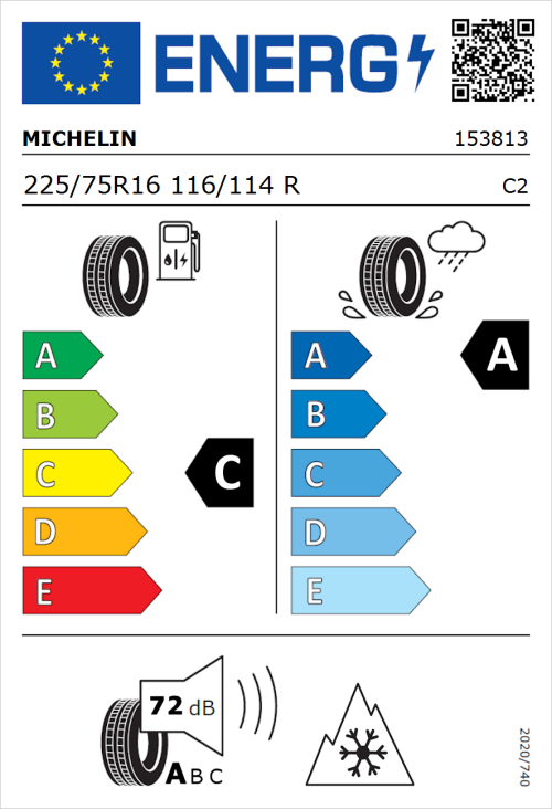 Tyre Label for Michelin CrossClimate Camping 225/75R16 116/114R