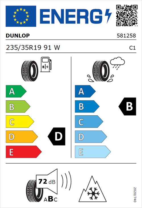 Tyre Label for Dunlop SP Winter Sport 5 235/35R19 91W