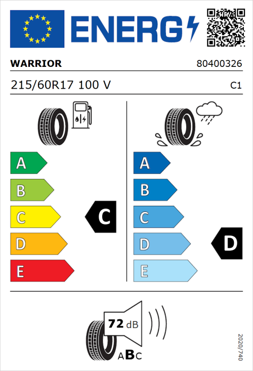 Tyre Label for Warrior SR1 HP 215/60R17 100V