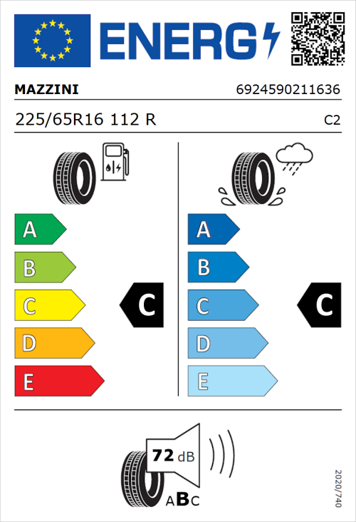 Tyre Label for Mazzini Effivan 225/65R16 112R